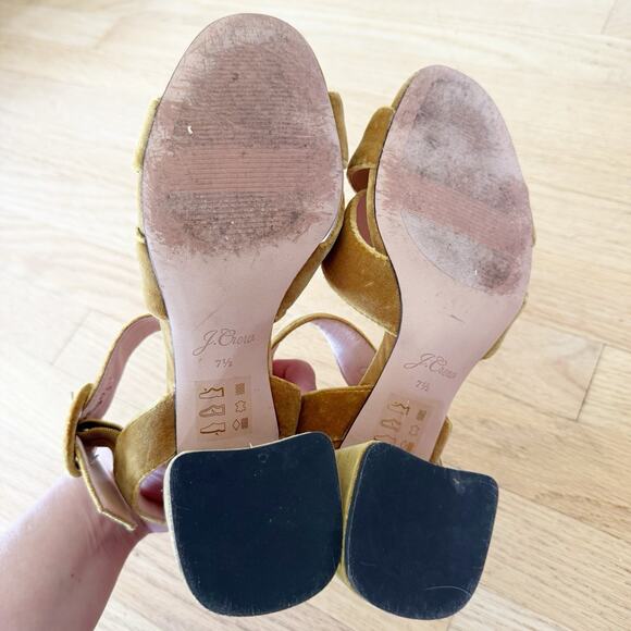 J CREW CLEARANCE VELVET PENNY SANDALS Size 7.5 Yellow Gold Cross Strap - Picture 6 of 6